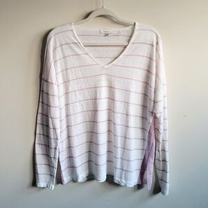 Kinross White and‎ Pink Striped V-Neck Sweatshirt
